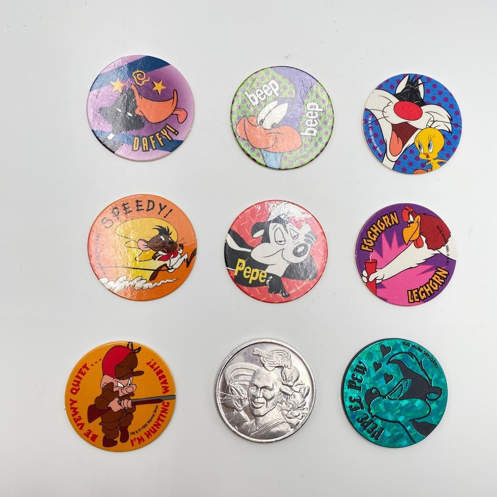 Vintage 1995 Looney Tunes Warner Bros Toon Tumblers Pogs Milkcaps Slammers lot 9